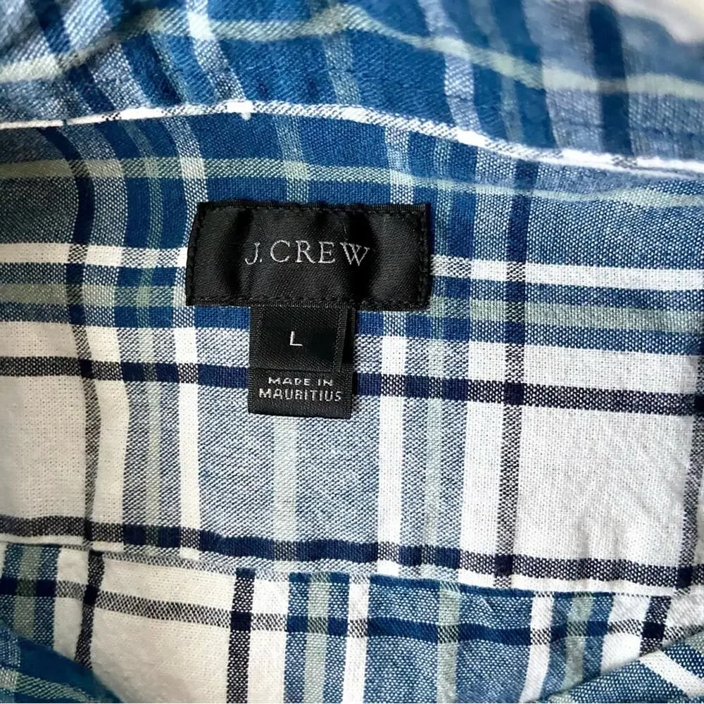 J. Crew Blue And White Plaid Button-Down Shirt Size Large